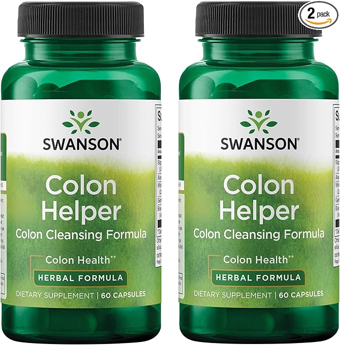 Swanson Colon Helper Herbal Digestive Supplement for Adults Seeking Healthy Eliminations with Goldenseal, Slippery Elm & Aloe (60 Capsules, 2 Pack)