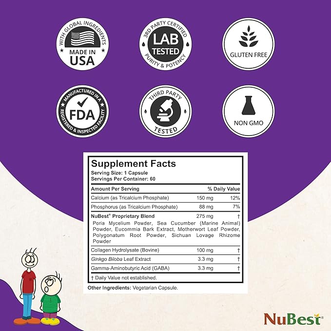 NuBest Tall | Support Bone Strength, Bone Health, Enhanced Immune and Whole Body Wellness with Calcium, Collagen, and Herbs for Ages 5+ & Teens | 60 Capsules | 1 Month Supply