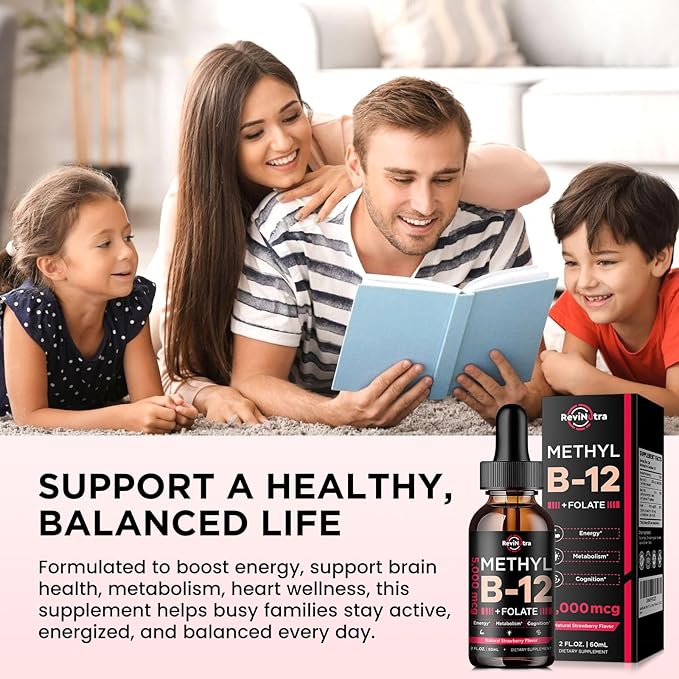 (2 Pack) Vitamin B12 liquid Drops, B12 vitamins 5000 mcg, Vitamin B Complex Supplement with Methylcobalamin B12 Sublingual, Vitamin B6, Folate for Energy, Brain, Heart Health, Vegan Strawberry Flavor