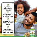 Liposomal Kids Magnesium Gummies- Magnesium Glycinate Gummies for Kids Supplement-w/Omega-3, Vitamin B6, D3- Support Calm Stress Relief, Bones, Mood, Green Apple & Kiwi Flavor, 60 Count