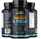 Energy and Focus - Extra Strength 200mg Caffeine and Lions Mane Mushroom Supplement, 60 Capsules - with Alpha GPC, L-Theanine, L-Tyrosine to Support Brain Function and Concentration