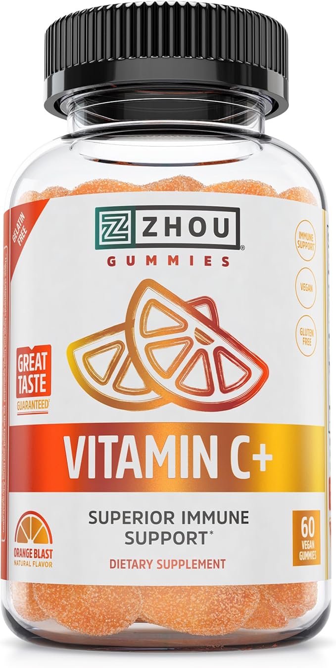 Zhou Vitamin C+ Gummies - Vitamin C Gummies for Adults and Kids, 270 mg per Gummy with Bioflavinoids and Acerola for Immune Support - 60 Vegan Gummies
