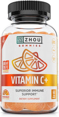 Zhou Vitamin C+ Gummies - Vitamin C Gummies for Adults and Kids, 270 mg per Gummy with Bioflavinoids and Acerola for Immune Support - 60 Vegan Gummies
