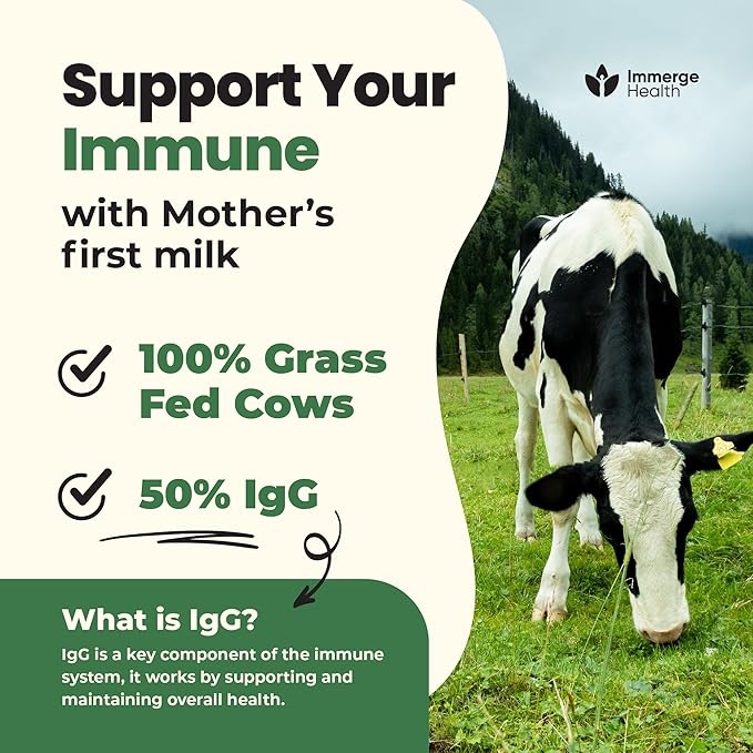 Immerge Health Super Colostrum Capsules - 120 Count High IgG Bovine Supplement for Gut Health, Hair Growth, Bloating & Immunity - 100% Grass Fed First Milking, Tasteless & Travel Friendly, USA Made
