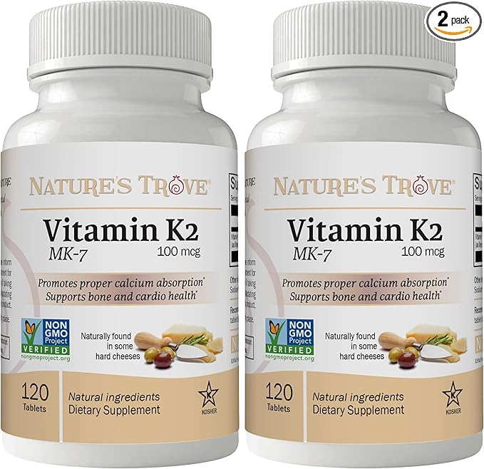 Nature's Trove Vitamin K2 MK7 Supplement, 100mcg, 120 Count, Vegan (Pack of 2)