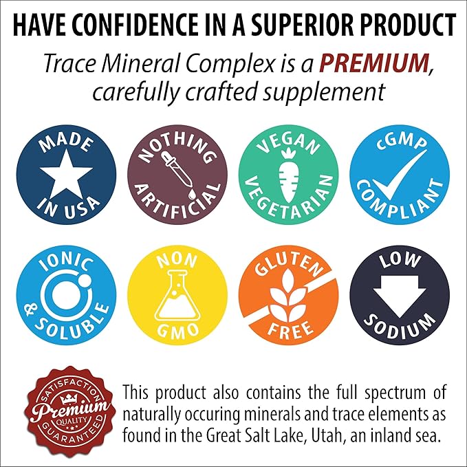 Trace Mineral Complex | Full Spectrum Minerals | Ionic Liquid Mineral Drops for Water | Electrolytes, Hydration Supplement | 2 fl oz Glass Bottle