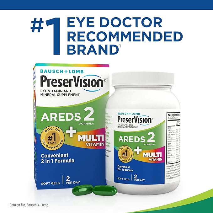 PreserVision AREDS 2 + Multivitamin,#1 Eye Doctor Recommended Brand,2-in-1 Eye Vitamin with Lutein,Zeaxanthin,Zinc,and Vitamin C,D & E,80 Softgels,(Pack of 2)