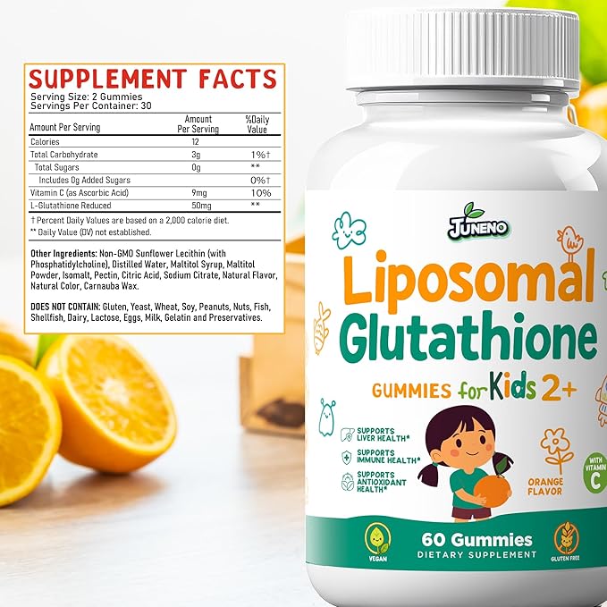 Liposomal Glutathione Gummies for Kids - Vitamin C Supplement for Healthy Immune Support Antioxidants & Detox - Sugar Free Vegan Non GMO
