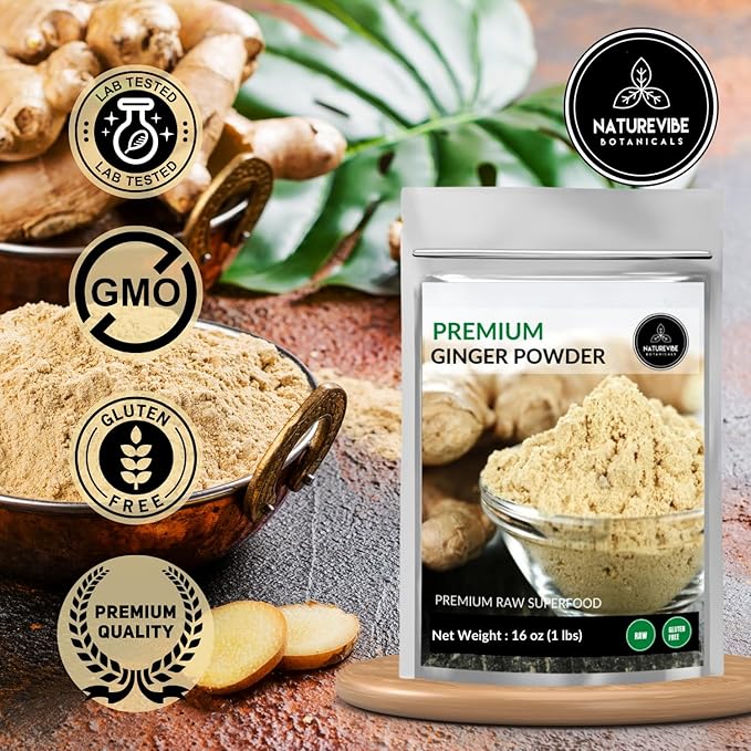 Ginger Root Powder 1lb by Naturevibe Botanicals Premium Quality Zingiber officinale Roscoe | Keto Friendly | Non-GMO and Gluten Free (16 ounces) [Packaging may vary]