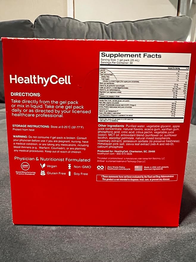 Healthycell Heart & Vascular Health Daily Liquid Supplement - Cardiovascular Support with Beet Root Powder, Resveratrol, CoQ10, Omega-3 & Vitamin K - 30 Gel Packs