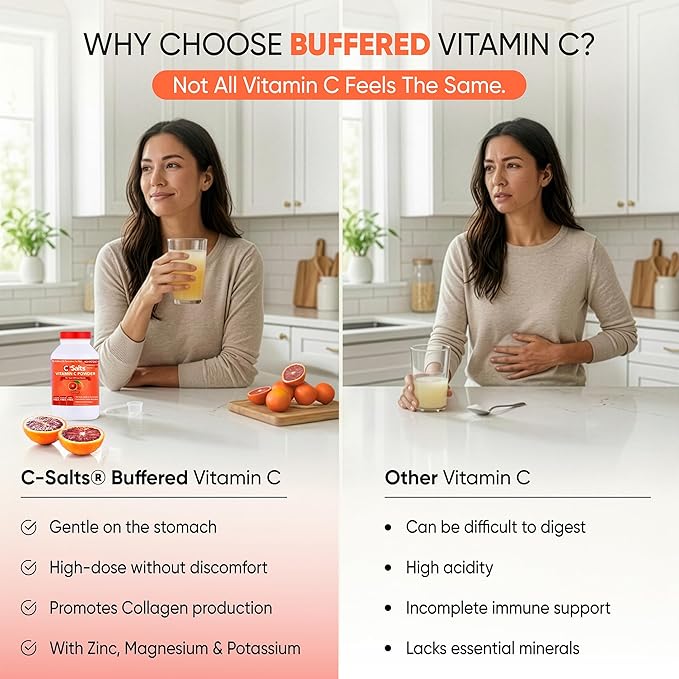 C-Salts Vitamin C Powder - 100% Pure Buffered Ascorbic Acid Powder - Daily Immune Support & Collagen Production - Stomach-Friendly Organic Vegan Non-GMO Sugar-Free - 272 Servings - Blood Orange, 26oz