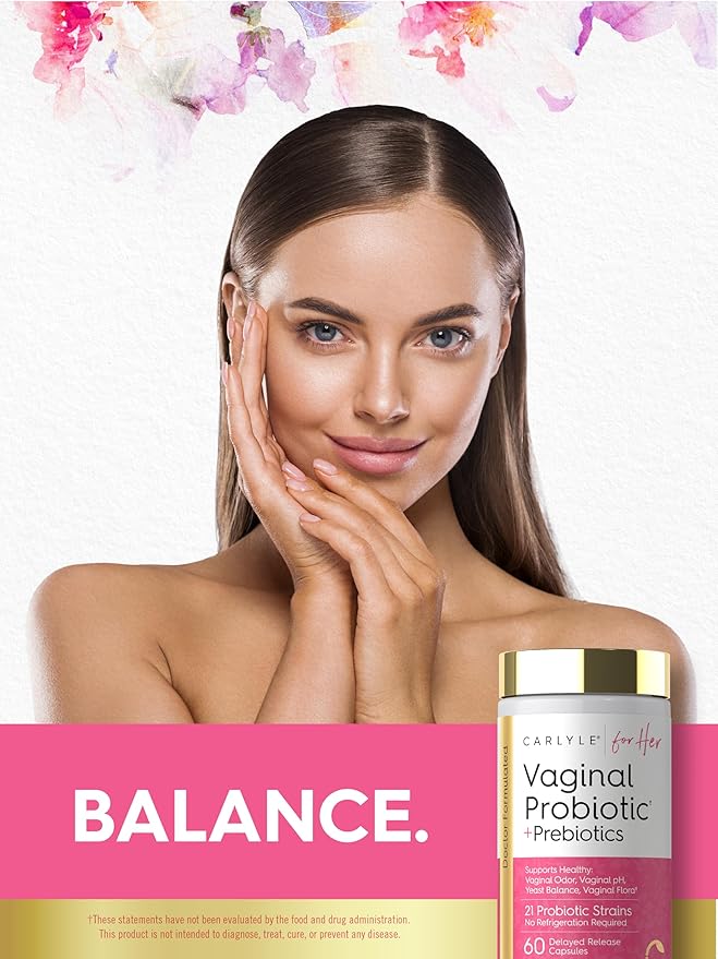 Carlyle Vaginal Probiotics for Women | 60 Capsules | with Prebiotics | Supports Healthy Odor, pH, Yeast Balance, and Flora | Vegan, Non-GMO, Gluten Free | for Her
