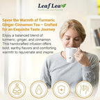 LeafLea 40 Turmeric Ginger Cinnamon Tea Bags, 100% Natural Ingredients Herbal Tea, Turmeric Ginger Herbal Blend for Wellness, Vegan, No Sugar, Caffeine-Free, Individually Wrapped for Freshness