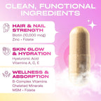 GOBIOTIX Hair Skin and Nails Vitamin Supplement - 10000mcg Biotin Pills with Hyaluronic Acid, Folate, Iron, Magnesium, and Zinc - Collagen Production, Hair Growth - 60 Servings