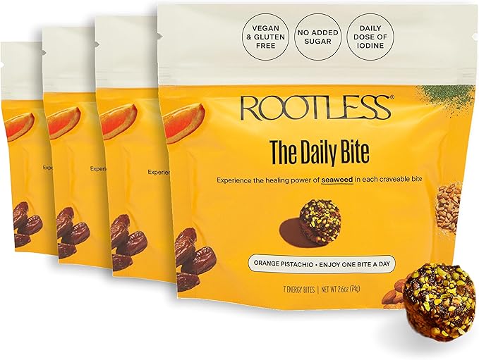 Rootless Seaweed Daily Bites – Orange Pistachio – 1 Month Supply for Hormone & Thyroid Health | 100% Daily Iodine, Whole Food Ingredients, No Added Sugar (4 Pack)