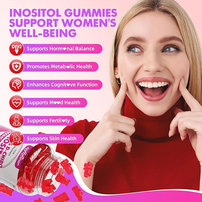 softbear Inositol Supplement for Women, Myo-Inositol & D-Chiro Inositol Gummies Ideal 40:1 Ratio for Female Health & Wellness, Sugar-Free/Veagn/GMO-Free, Strawberry Flavor, 60 Count