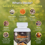 Naturealm Sacred 7 Mushroom 7-in-1 Blend Capsules Supplement (30 Day Supply) | Supports Daily Immune Defense & Focus | Lions Mane, Reishi, Chaga & More | Organic, Premium 100% Fruiting Body Extract