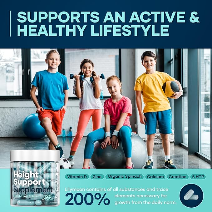Height & Bone Support Supplement - Premium Height Growth Supplement for Kids & Teens with Calcium - Nutritional Support Bone Health Formula - Height Increase Essential Vitamins - 120 Caps