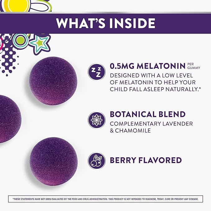 PURE Zzzs Kidz, Kids Melatonin Gummy, Sleep Aid, Low Amount of Melatonin for Kids, with Chamomile and Lavender, Melatonin 1 mg, Melatonin Gummies Kids, Berry Flavored, 72 Sleep Gummies