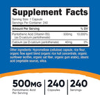 Nutricost Pantothenic Acid (Vitamin B5) 500mg, 240 Capsules