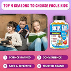 Focus Kids Gummies for Kids and Teens, Attention, Memory & Concentration, Focus Supplement for School & Study Brain Vitamins for Children DHA & Omega 3-6-9 – 60ct