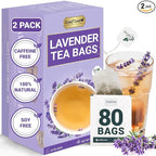 LeafLea 80 Premium Lavender Tea Bags, 100% Natural & Pure from Lavender Flowers, Nighttime Comfort & Digestive Support, Floral Aroma and Smooth Taste, Caffeine-Free, Sugar-Free, Individually Wrapped