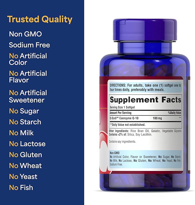 Puritan's Pride Coenzyme CoQ10 100mg, Dietary Supplement for Heart Health, Blood Pressure, Oral Gum Health, and Healthy Aging Support, 240 Rapid Release Softgels, 2-Pack