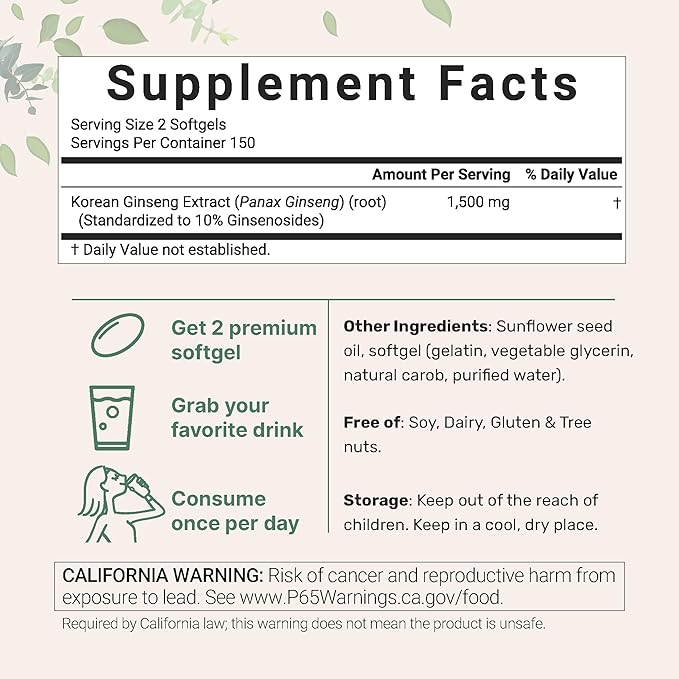 Micro Ingredients Red Panax Ginseng Supplement 300 Softgels | High Potency Korean Ginseng Root Extract| Supports Energy & Immune Health | Non-GMO*