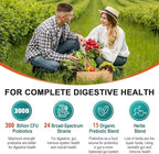 Probiotics for Women & Men - 300 Billion CFU, 24 Strains Probiotic + 15 Organic Herbs Prebiotics Blend, for Overall Digestive Gut Health, Immune, Constipation & Bloating, Shelf Stable - 4 Month Supply
