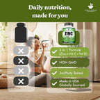 American Standard Supplements Zinc 100mg, Vitamin C 1000mg, and Vitamin D3 5000 IU (125mcg) Per Serving - Gluten Free, Non-GMO, 120 Capsules, 60 Servings