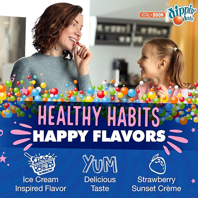 Dippin Dots - Melatonin Gummies for Kids & Adults (60 Days Supply) Strawberry Sunset Creme Flavor | 2.5mg Per Kids Melatonin Supplement for Faster, Longer Sleep | Gummies for Children (120 Count)
