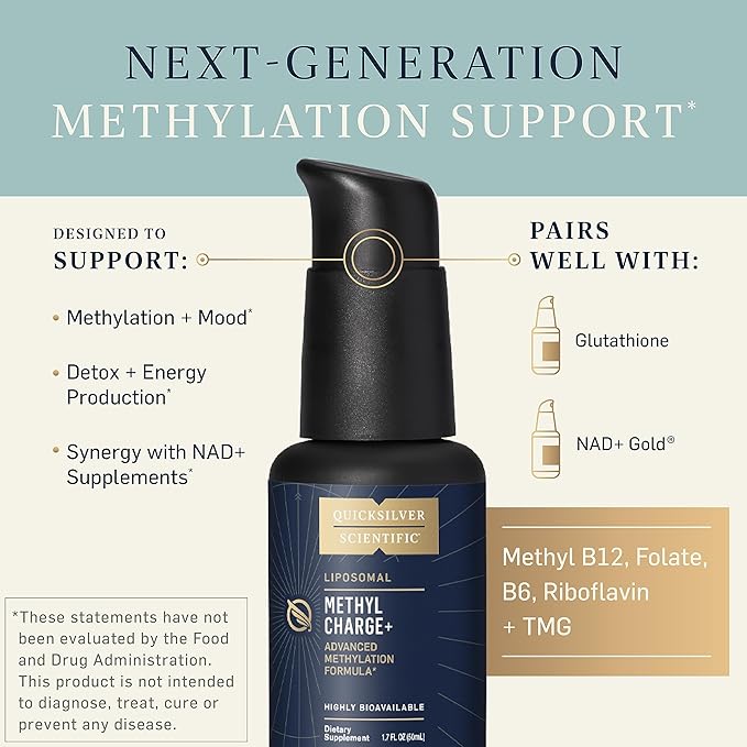 Quicksilver Scientific Methyl Charge - Methylation, Liver, Detox + Energy Supplement - Folate, Vitamin B12, Riboflavin, Vitamin B6 + TMG Supplement with Superior Absorption - Vegan B Vitamins (50ml)