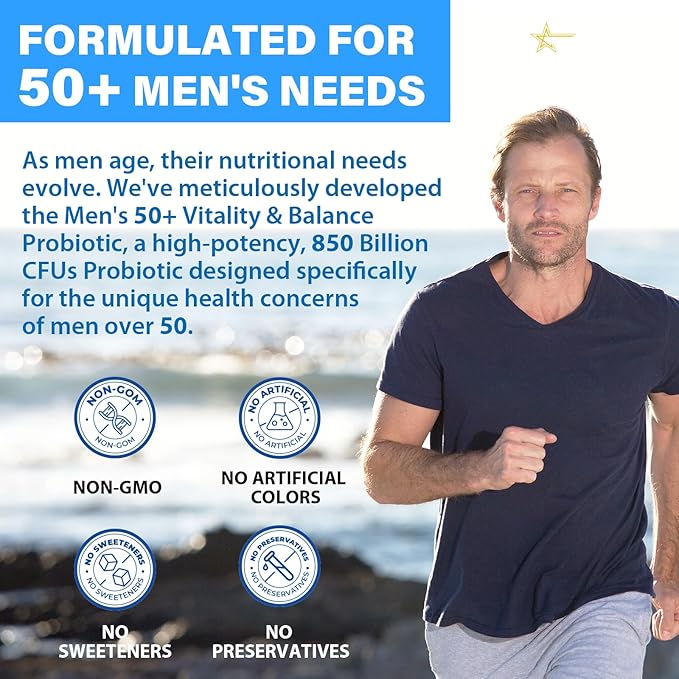 Probiotics for Men, Advanced 50+ Mens Probiotic, Comprehensive Gut & Energy Support with 850 Billion CFU, 1800mg Prebiotics Fiber – Tailored Wellness mens probiotics for gut health over 50, 90 Capsule