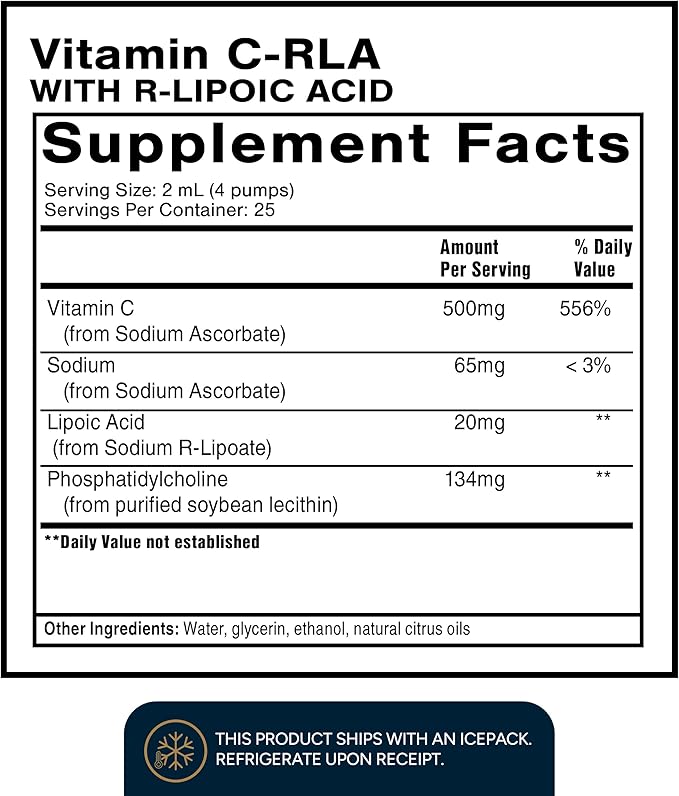 Quicksilver Scientific Vitamin C + R Lipoic Acid - Liposomal Vitamin C with RLA - Antioxidant, Detox & Immune Support Supplement - with Superior Absorption (50 ml)