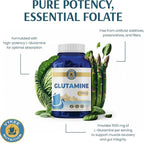 Vykee Nutrition L-Glutamine Capsules - Supplements for Muscle Recovery, Gut Health and Immune Support - Vegan, Non-GMO, Gluten-Free - 1500 mg, 120 Count