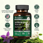 Luteolin Supplement, 98% Ultra-Purity Luteolin Extract – Plant-Based Flavonoid Supplement for Brain Health, Immune Support & Inflammatory Balance – Made in USA, 90 Vegan Capsules