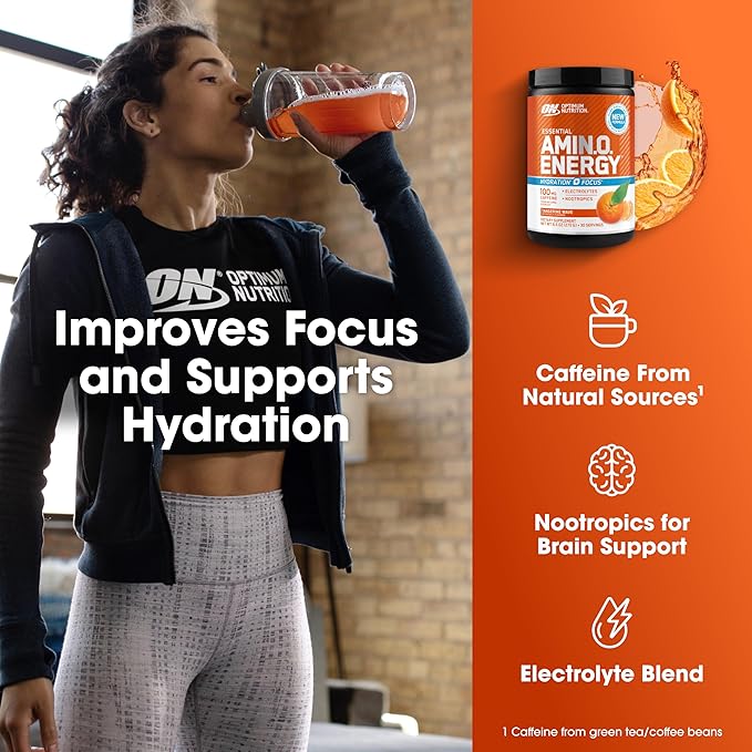 Optimum Nutrition Amino Energy Powder Plus Hydration, with BCAA, Electrolytes, and Caffeine, Tangerine Wave, 30 Servings (Packaging May Vary) (Pack of 6)