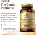 Solgar Ester-C Plus 1000 mg Vitamin C (Ascorbate Complex), 60 Tablets - Gentle On The Stomach & Non Acidic - Antioxidant & Immune System Support - Non GMO, Vegan, Gluten-Free, Kosher - 60 Servings