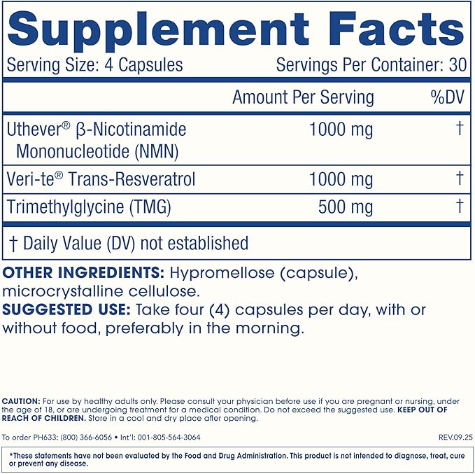 ProHealth NMN Pro Complete (120 Capsules, 3 Pack) - 1000 mg Uthever® NMN + 1000 mg Resveratrol + 500 mg TMG. NAD+ Precursor, Methylation Support & Sirtuin Activation. Triple Lab-Tested