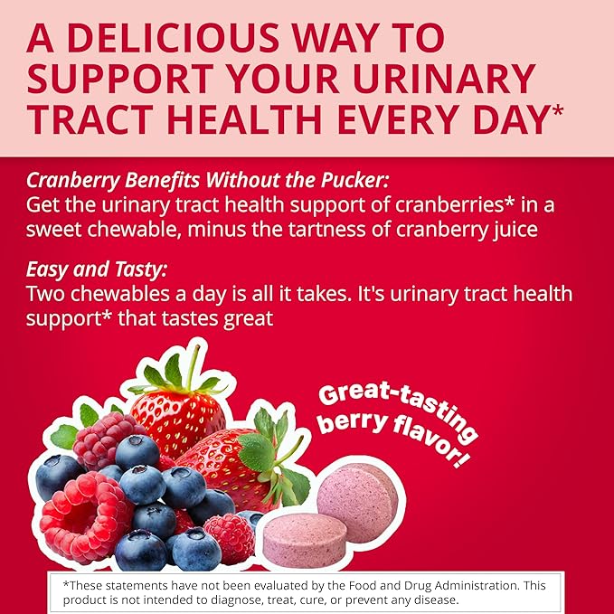 Uricalm Cranberry,Daily Dietary Supplement Chewable with D-Mannose,Berry,60 Count (Pack of 2)