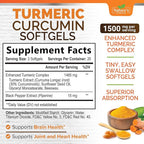 Turmeric Curcumin Supplement Complex - BioPerine Black Pepper Extract Advanced Absorption Curcuminoids for Nature's Joint Support - Antioxidant Herbal Supplement for Women & Men, Non-GMO - 60 Softgels