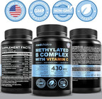 9-in-1 Vitamin B Complex - Methylated Multivitamin with B12 Methylcobalamin, Methylfolate, L-5-MTHF & Vitamin C - Methylated B Complex for Women & Men - Non-GMO, Gluten-Free (90 Servings) (4-Pack)