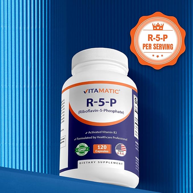 Vitamatic R-5-P Riboflavin-5-Phosphate (Vitamin B2) 50 mg | 120 Capsules | High Potency, Easy-to-Swallow Vegetarian Capsules