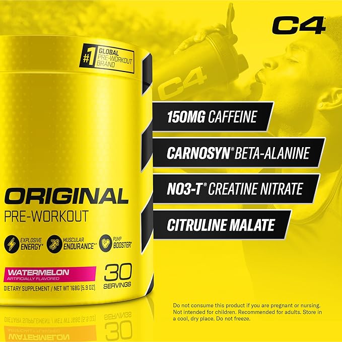 C4 Original Pre Workout Powder Watermelon Sugar Free Preworkout Energy Supplement for Men & Women 150mg Caffeine + Beta Alanine + Creatine 30 Servings
