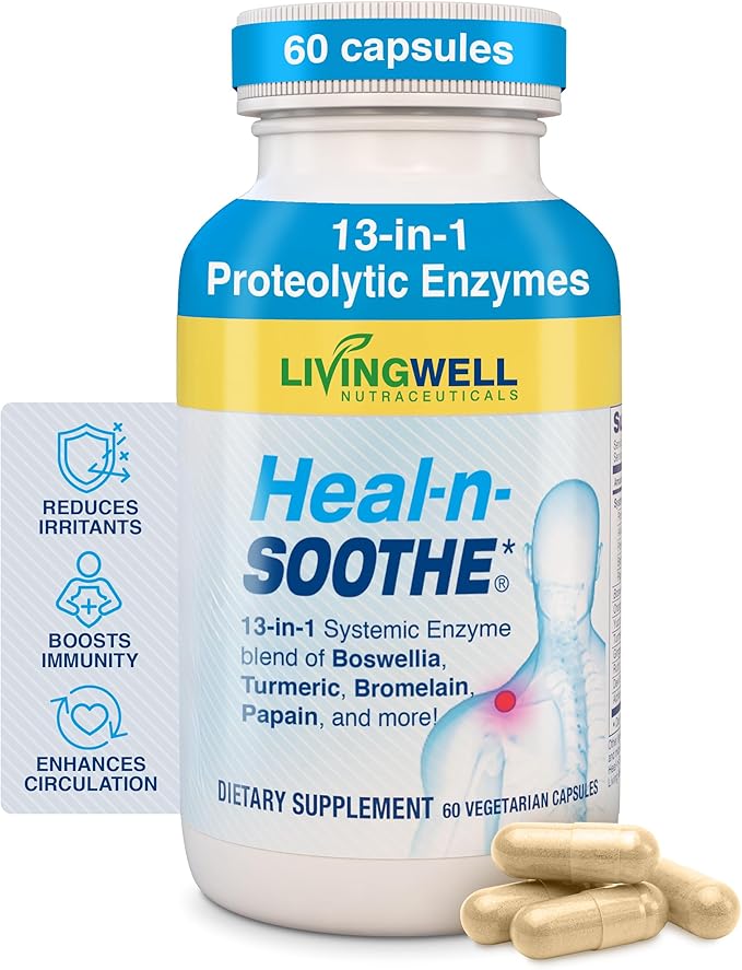 HEAL-N-SOOTHE Proteolytic Systemic Enzymes – Joint Supplement with Bromelain, Papain, Boswellia – Joint Mobility, Muscle Flexibility, Protein Digestion, Circulatory & Immune Health - 60 Count (1 Pack)