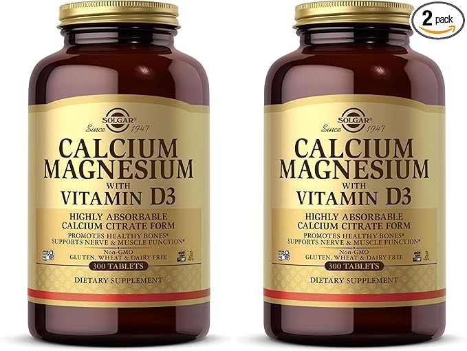 Solgar Calcium Magnesium with Vitamin D3, 300 Tablets - Promotes Healthy Bones, Supports Nerve & Muscle Function - Highly Absorbable Form - Non-GMO and Gluten Free - 60 Servings, (Pack of 2)