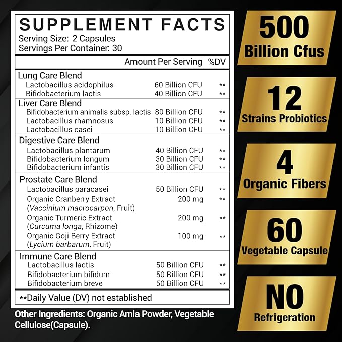Probiotics for Men 500 Billion CFU, 16 IN 1 Advanced Mens Probiotics for Digestive Health, lmmune & Metabolism, Prostate & Urinary, Gut Health - Men's Probiotic with Turmeric, Cranberry, Goji, 60 Caps