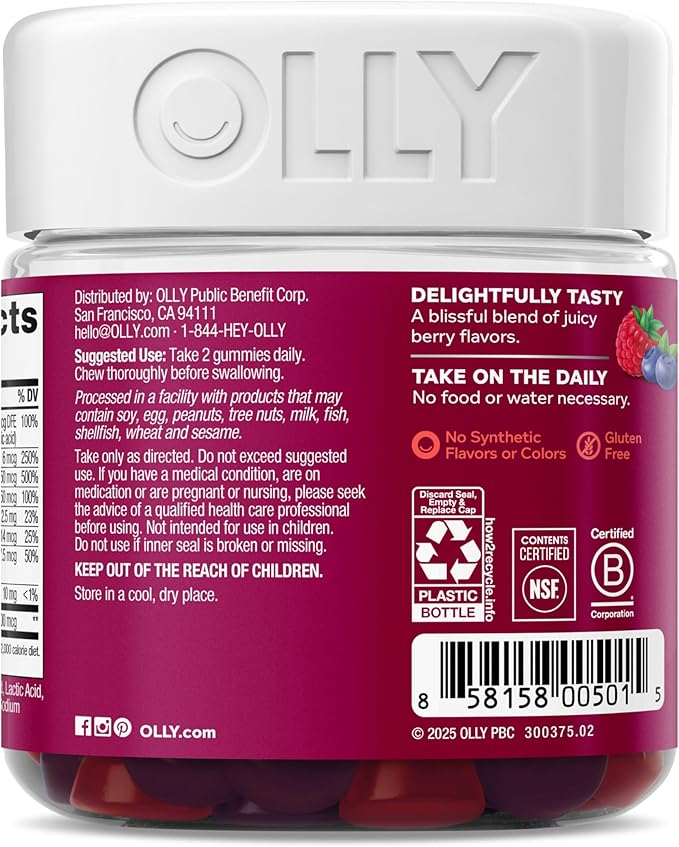 OLLY Women's Multivitamin Gummy, Vitamins A, D, C, E, Biotin, Folic Acid, Adult Chewable Vitamin, Berry Flavor, 45 Day Supply - 90 Count (Pack of 12)