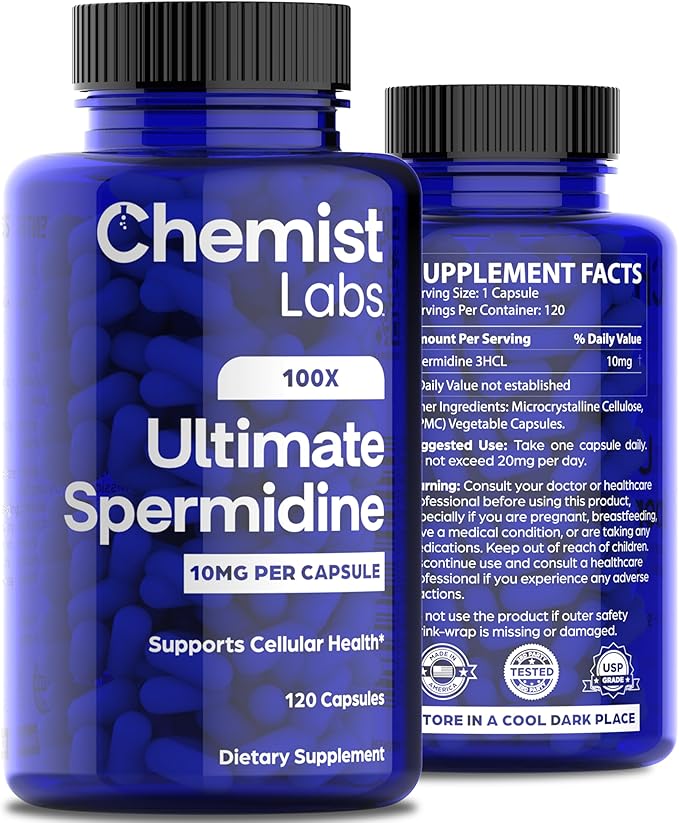 Ultimate Spermidine Supplements for Men and Women, 100x Formula, Longevity Supplements Support, 10 mg Per Capsule, 3rd Party Tested, Vegan, 120 Servings