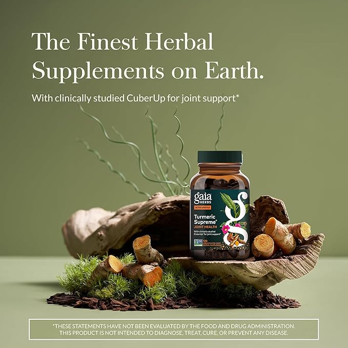 Gaia Herbs Turmeric Supreme Joint Health - Joint Support Supplement with Cucumber, Quercetin, Black Pepper, Ginger Root, Curcuminoids & More* - 120 Liquid Phyto-Caps (60 Servings)